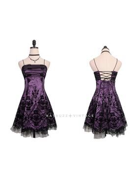 Vintage Nites Prom Dress Mini Hoco Gown 6 Purple Black Fairy Goth Corset Floral